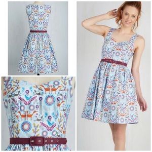 ❤️ModCloth Woodland Animal Print Dress Pockets Hand In Craft XS